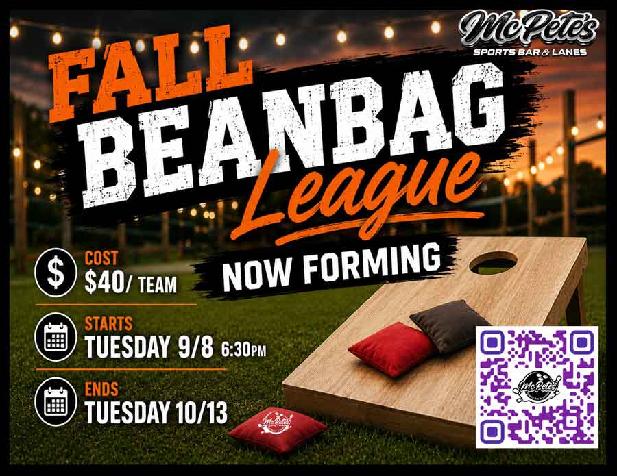 Join our exciting Fall Beanbag Toss Leagues & Tournaments at McPetes—sign up with friends today!.